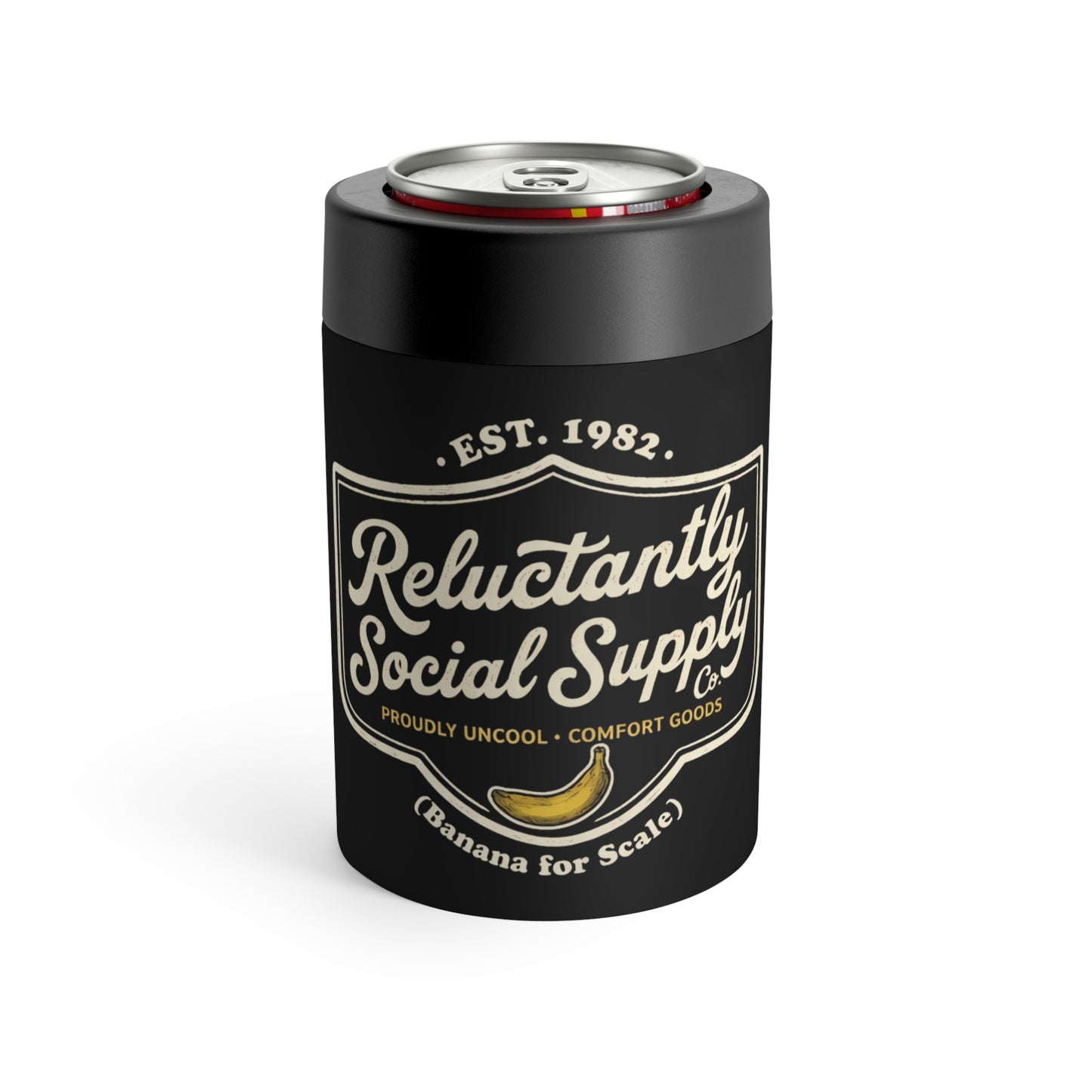Reluctantly Social Banana Logo Can Cooler