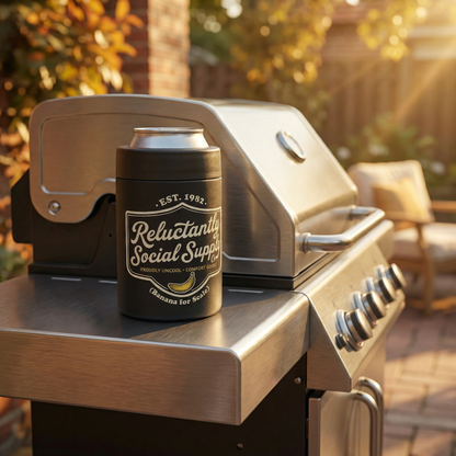 Reluctantly Social Banana Logo Can Cooler